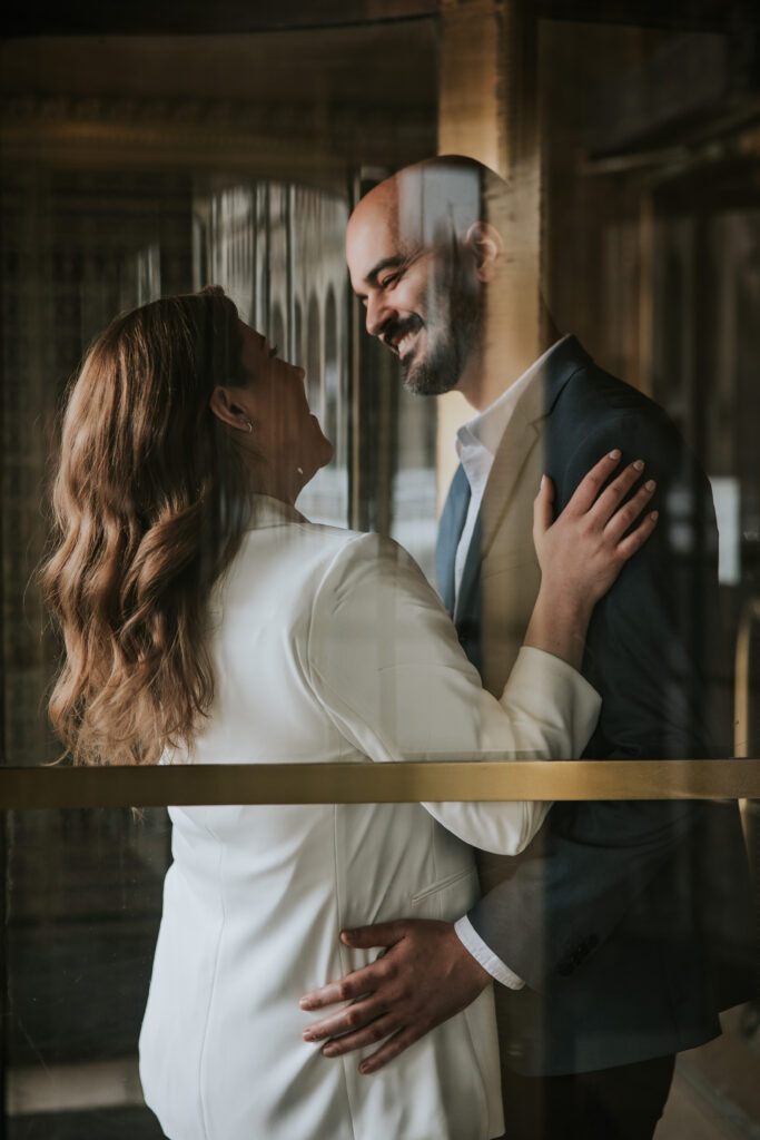 Detroit engagement photography in the historic Fisher Building.