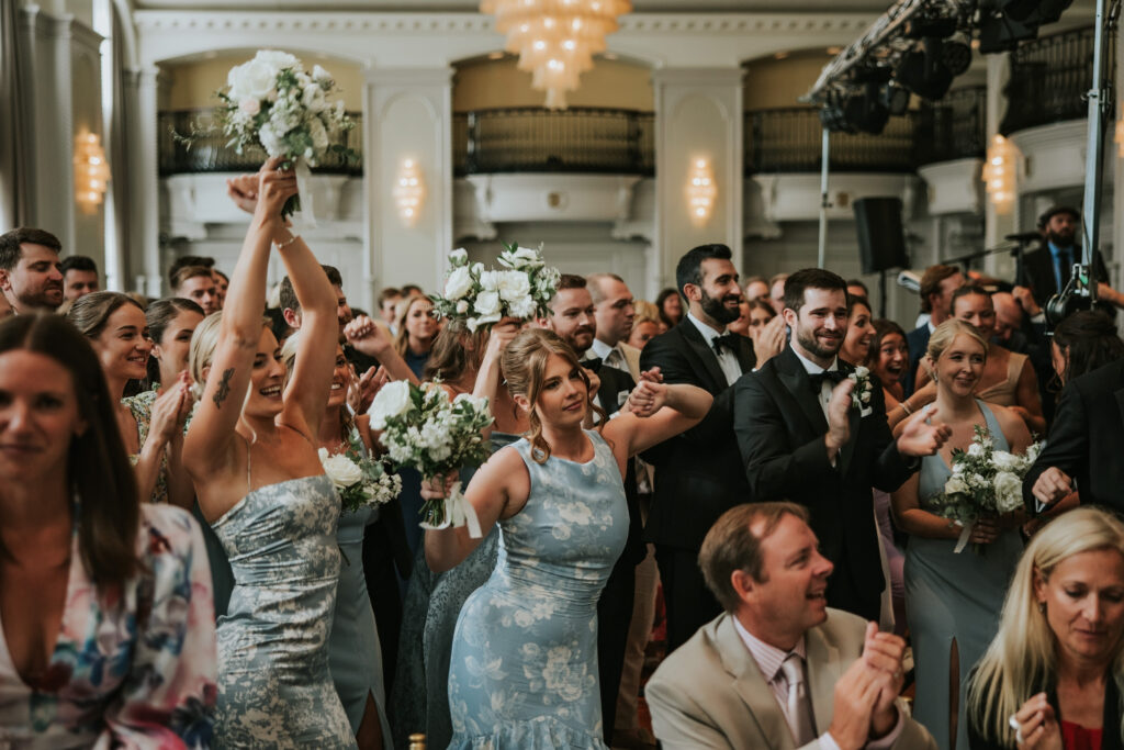 Wedding guests dancing and celebrating at the Westin Book Cadillac in Detroit