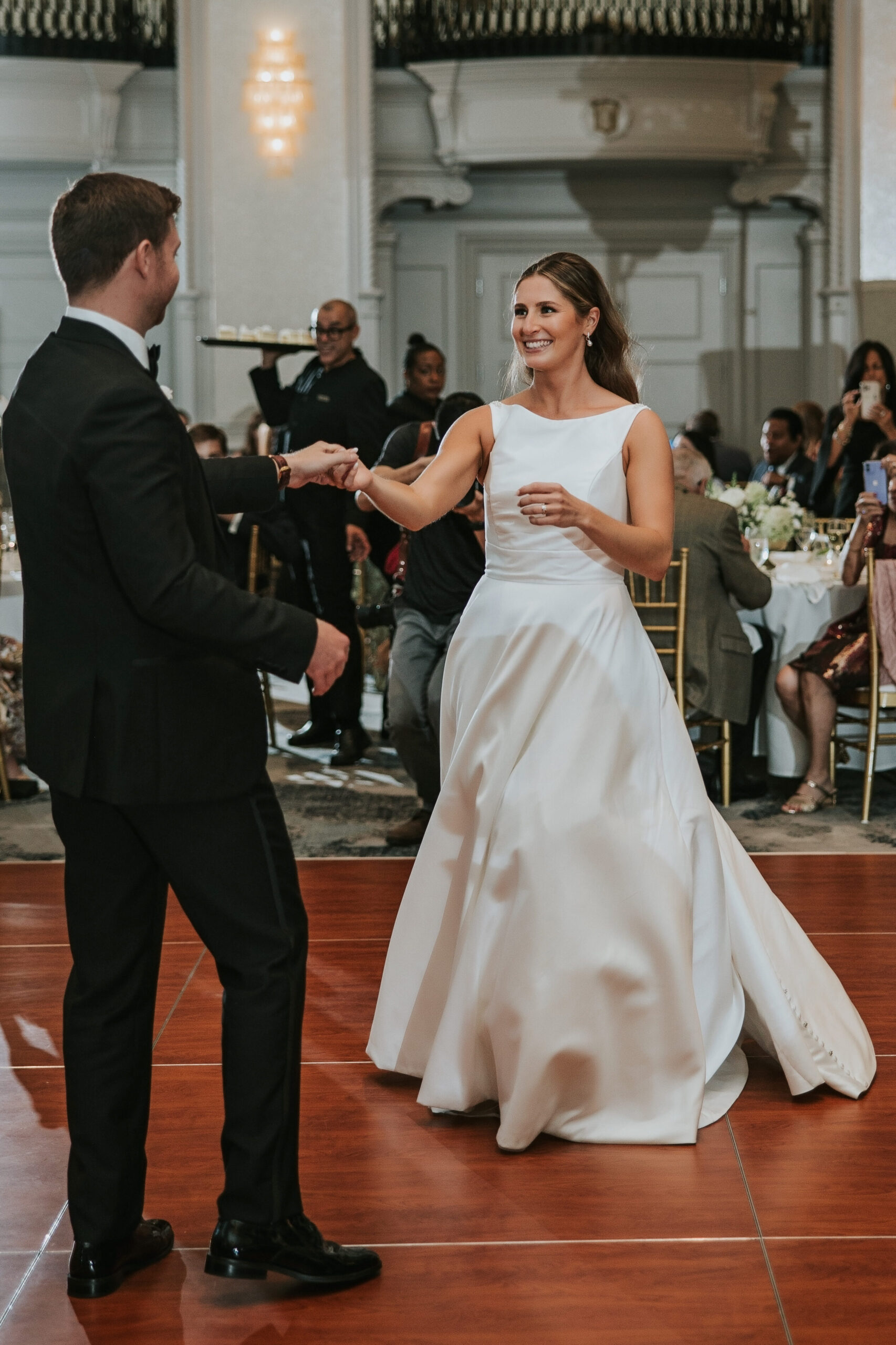 Bride and groom dancing during their wedding reception at the Westin Book Cadillac