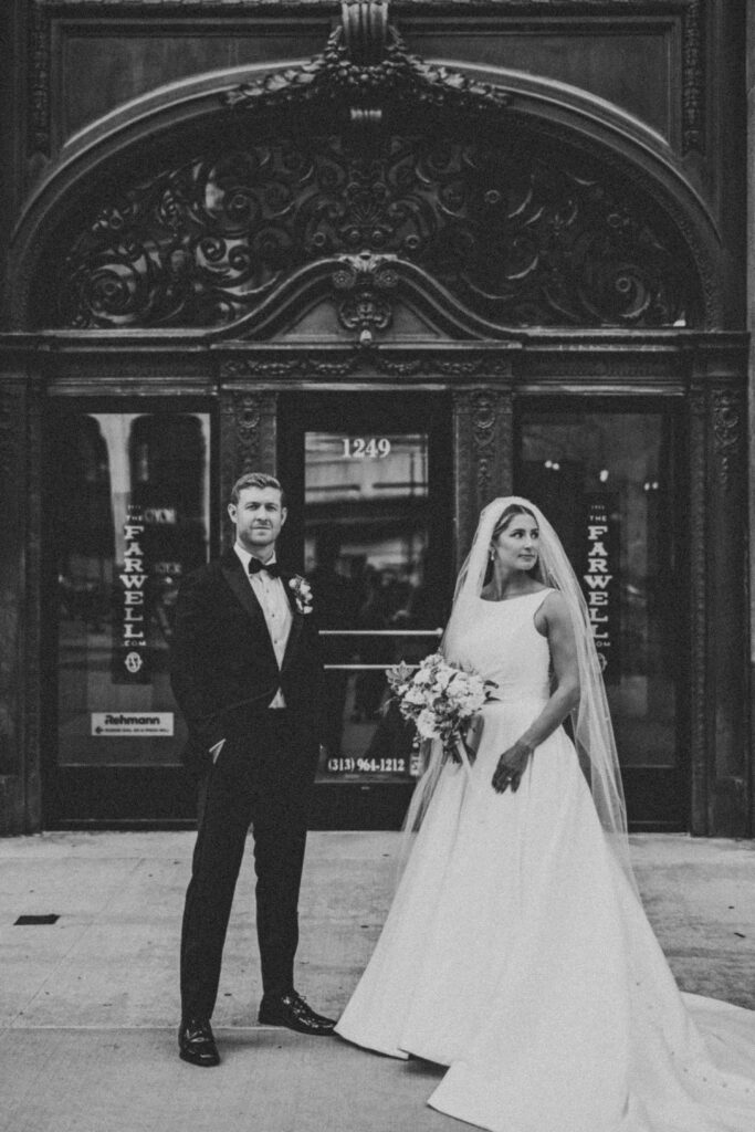 Bride and groom sharing an intimate moment during their Capitol Park wedding portraits