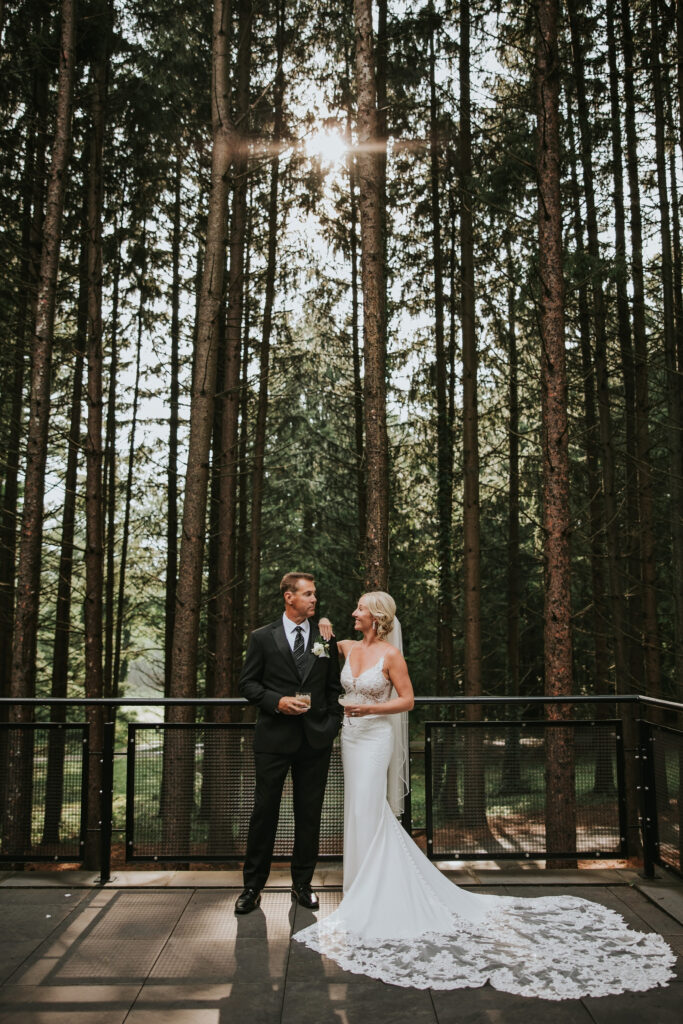 Bride and Groom portrait among the tall pines at their Shepherd's Hollow wedding | Shepherd's Hollow wedding photography