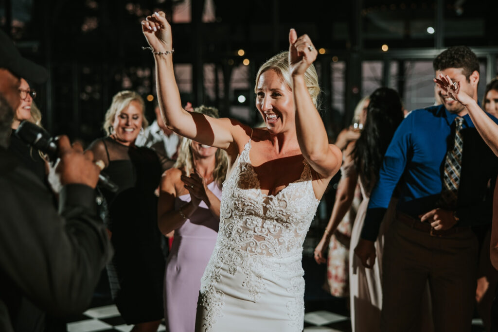 Bride dancing at her Shepherd's Hollow wedding