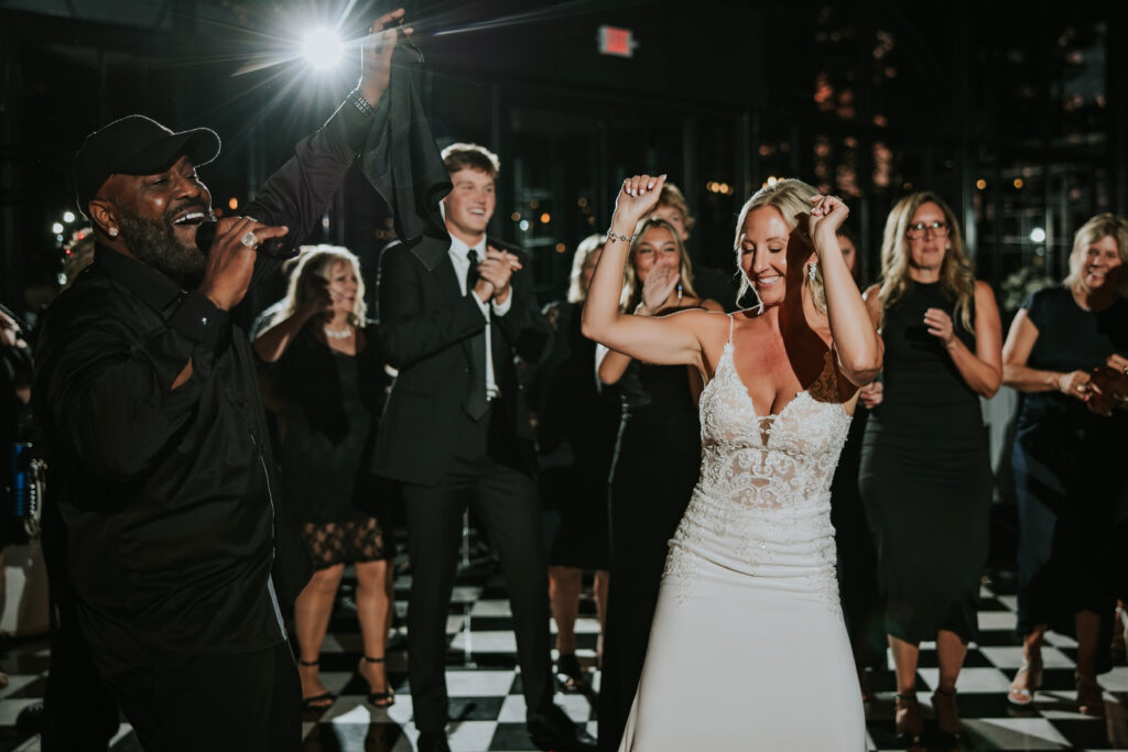 Bride and guests dancing at a Shepherd's Hollow wedding reception