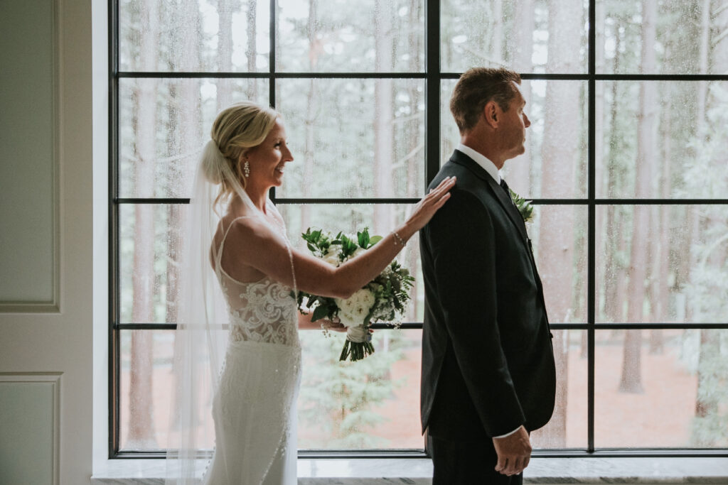 Bride and Groom having a first look at their Shepherd's Hollow wedding | Shepherd's Hollow wedding photography