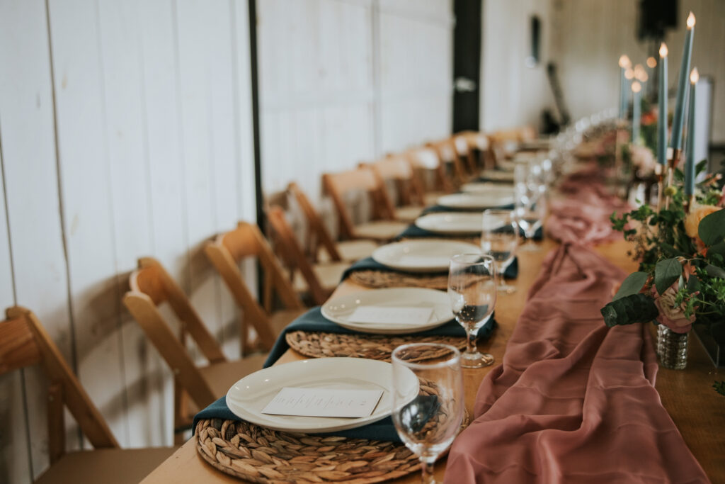 Bride's beautifully curated rustic wedding decor at Jacob's Farm.