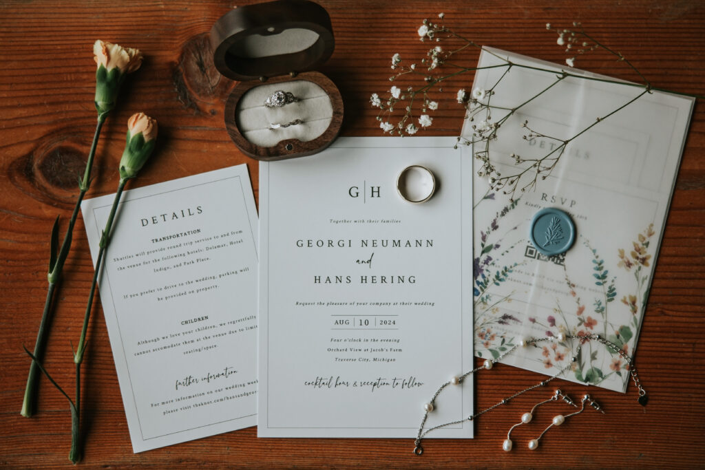 Wedding flat lay with bride and groom details | Wedding Day Tips