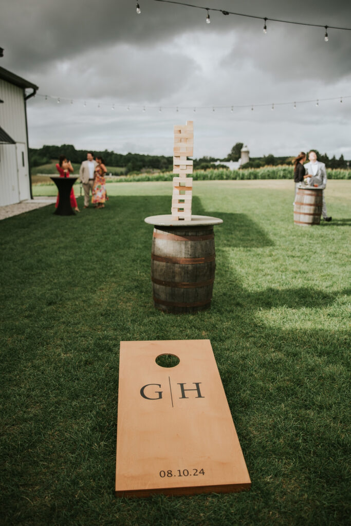 Yard games for guests during cocktail hour at a Jacob's Farm Traverse City wedding