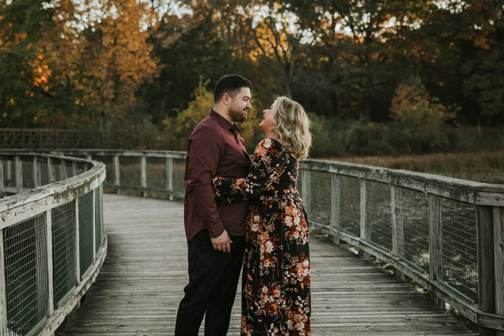 Bride and groom laughing during their Kensington Metropark Engagement Session